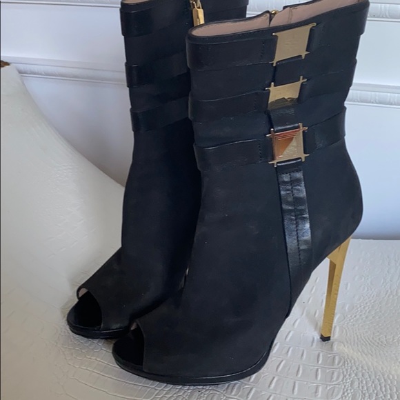 Black Nubuck Platform High Heel Open Toe Bootie - Picture 2 of 7